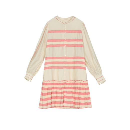 谜底红色条纹连衣裙长袖2025春新品宫廷风泡泡袖A型短裙251ML0126 商品图4