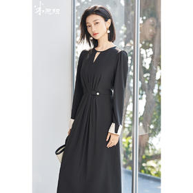 剩S/M/L/XL 米思阳2026春季新款知性优雅撞色连衣裙小众设计镂空V领显瘦裙子5306