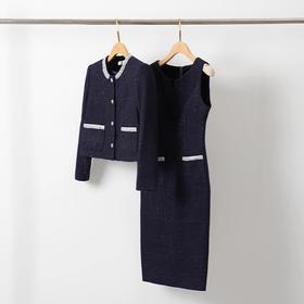 IWY/藏青色小香风外套背心裙两件套冬季新款职业装高级感职业套装 WCQ031