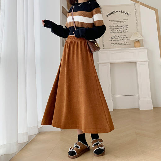 秋冬半身裙子高腰欧棉绒伞裙百搭垂感大码裙子秋季女长款小个子HLY 商品图1