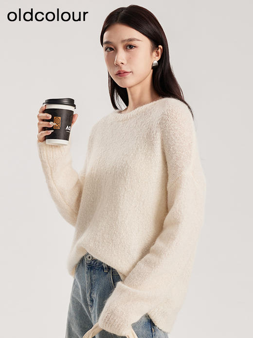 oldcolour春新款白色软糯温柔气质百搭宽松套头针织衫女Q110509A1 商品图0