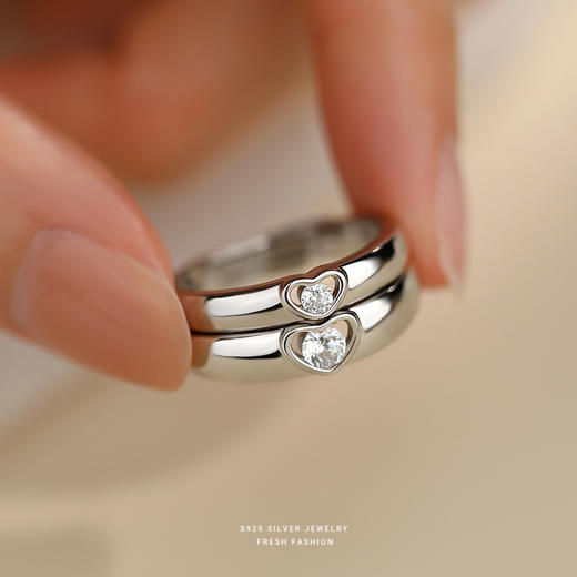 【心心相印】S925银锆石爱心情侣戒指【YXS-K352】 商品图3