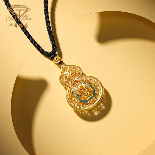 「美好有福」竹韵清香古法足金吊坠 黄金柱子葫芦挂坠  商品图3