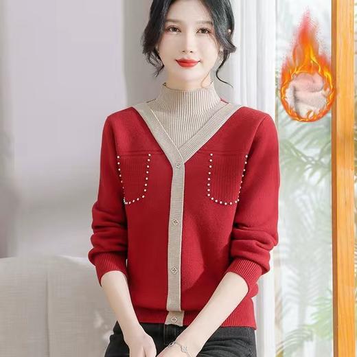 冬季女士针织衫中年洋气妈妈加绒毛衣加厚女式打底衫婆婆保暖上衣HLY 商品图3