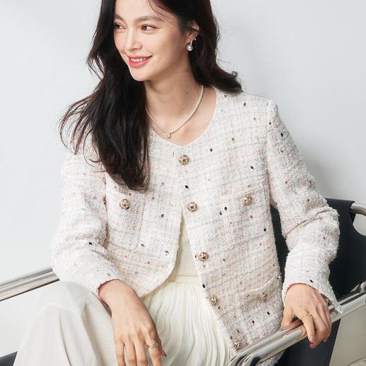 【高货sh】全新升级【铂金会员367/天猫489/差价122】(12411) 洛诗琳亮片纱蝴蝶纱混纺小香风外套2025春季百搭编织外套 商品图0