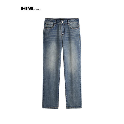 HIM漢崇  简约后袋字母压花牛仔裤男舒适休闲弹力直筒裤 2025秋季 商品图0