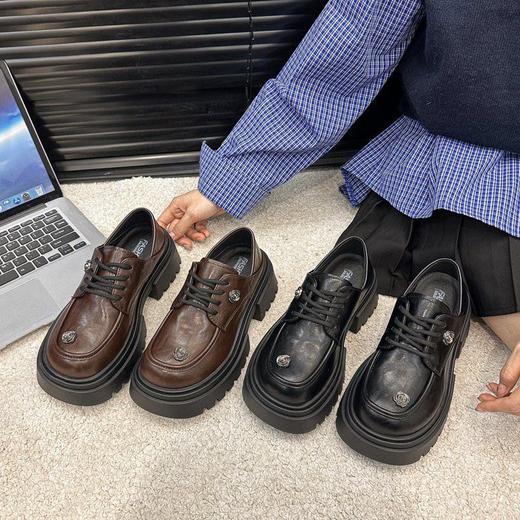 【YW】无忧购2025春季韩版小香风玫瑰花百搭增高系带圆头厚底英伦风小皮鞋H8061（截单后7天发货) 商品图1