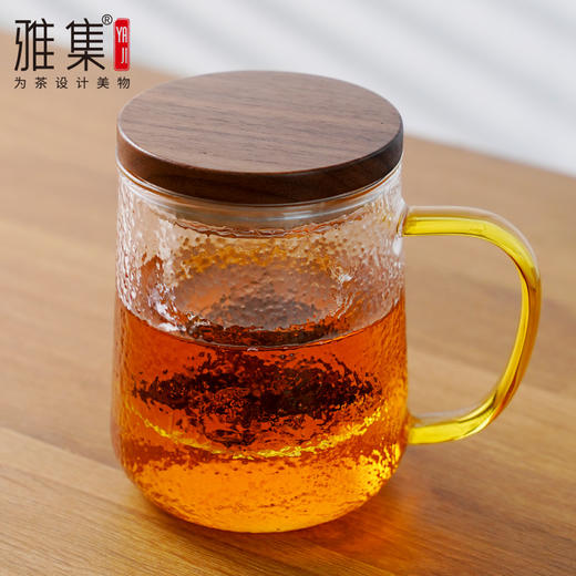 雅集玻璃杯锤纹茶屿悠觉杯450ml（琥珀把木盖款） 商品图1