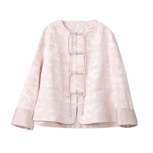 VIMAGE纬漫纪浅粉色新中式盘扣圆领直筒舒适短外套2025春季新款V2303903 商品图6