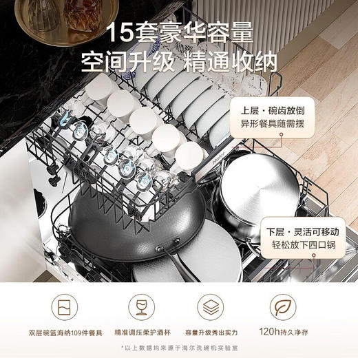 海尔（Haier）【山茶花系列】嵌入式洗碗机W30S白色15套大容量 变频一级水效 分区洗智能开门速干EYBW153286ZBU1 W30S标配版15套 简约白 分区洗 商品图6