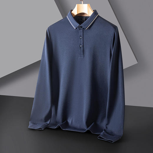 【含桑蚕丝】罗蒙春秋男士商务长袖polo衫男时尚舒适翻领百搭通勤长袖t恤男 商品图5