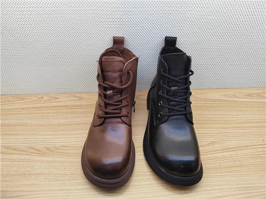 豪行冬季新款22456216M牛皮平跟加绒休闲女棉靴短靴 商品图1