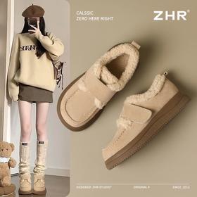 ZHR则则百搭棉鞋加绒保暖勃肯毛绒单鞋2024新款时尚魔术贴女鞋