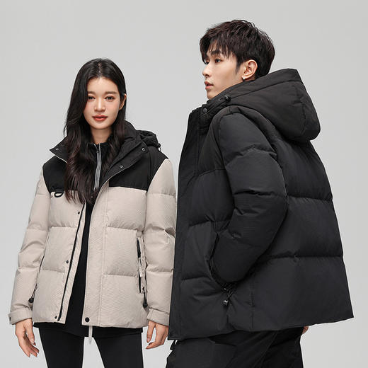 【北同款情侣羽绒服】男女同款冬季防风保暖拼接90白鹅绒连帽外套 商品图1