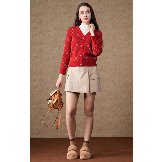 【两色可选】乔万尼针织衫宝石红英伦气质假两件式毛衫EI4M646 商品图6