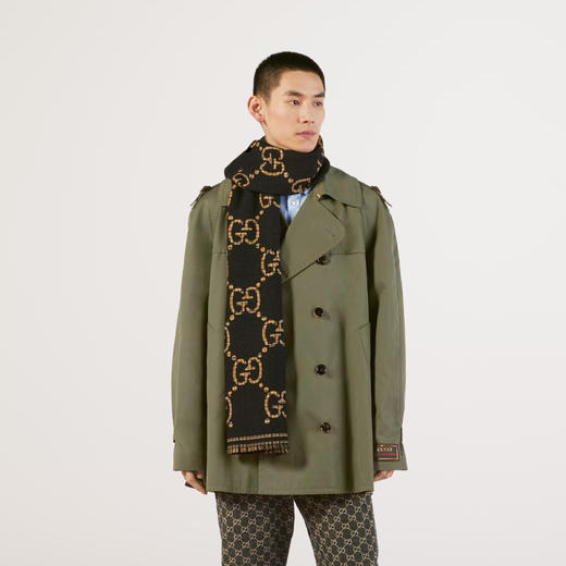 【一】GUCCI 古驰 男士格纹 GG 羊毛围巾 黑色 660025 4G386 1079 商品图2