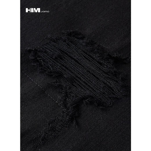 HIM漢崇  做旧割破休闲牛仔裤男舒适微弹压花皮牌修身破洞2025秋季 商品图2