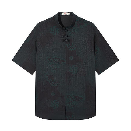 【特价】【中华立领】柒牌半开襟衬衫男士夏季新品满印中国风盘扣唐装衬衣128A71780 商品图4