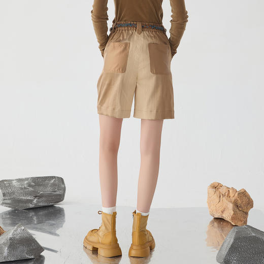 谜底短裤女士2025春季新品通勤风高腰百搭拼接直筒短裤251MK0106 商品图2