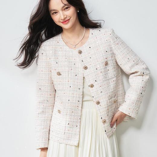 【高货sh】全新升级【铂金会员367/天猫489/差价122】(12411) 洛诗琳亮片纱蝴蝶纱混纺小香风外套2025春季百搭编织外套 商品图2