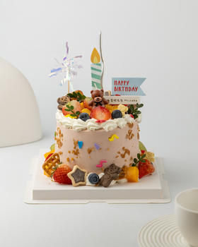 4英寸熊熊祝福 水果蛋糕（百分百进口动物奶油）