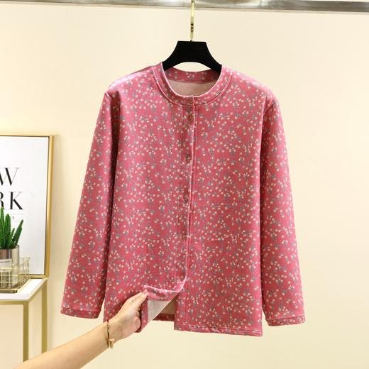 中老年德绒保暖开衫冬加绒加厚碎花系扣上衣双面磨毛妈妈装家居服_HLY 商品图5