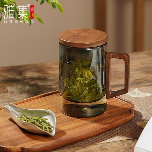 雅集玻璃杯烟灰直觉杯500ml（木盖木把款） 商品图2