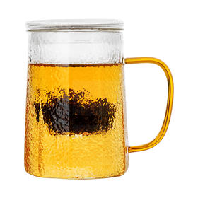 雅集玻璃杯锤纹筑茗杯550ml（琥珀把）