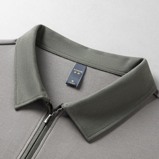 【含桑蚕丝】罗蒙男士撞色领拉链polo衫男长袖时尚舒适百搭长袖t恤男 商品图7