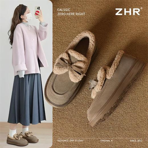ZHR则则加绒保暖博肯鞋可爱风雪地靴女2024冬季百搭一脚蹬乐福鞋 商品图0