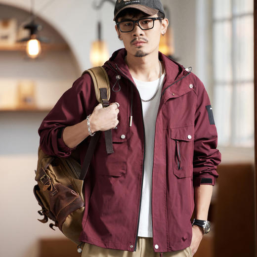 【新款DQ】大依优型大码男装冲锋衣工装连帽外套宽松休闲机能防风夹克上衣男士加肥加大潮流 商品图7