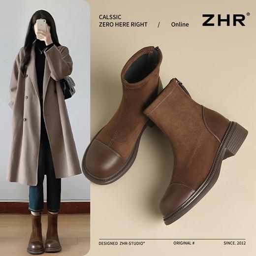 ZHR则则绒面加绒短靴女2024冬季新款弹力甜酷瘦瘦靴气质百搭靴子 商品图1