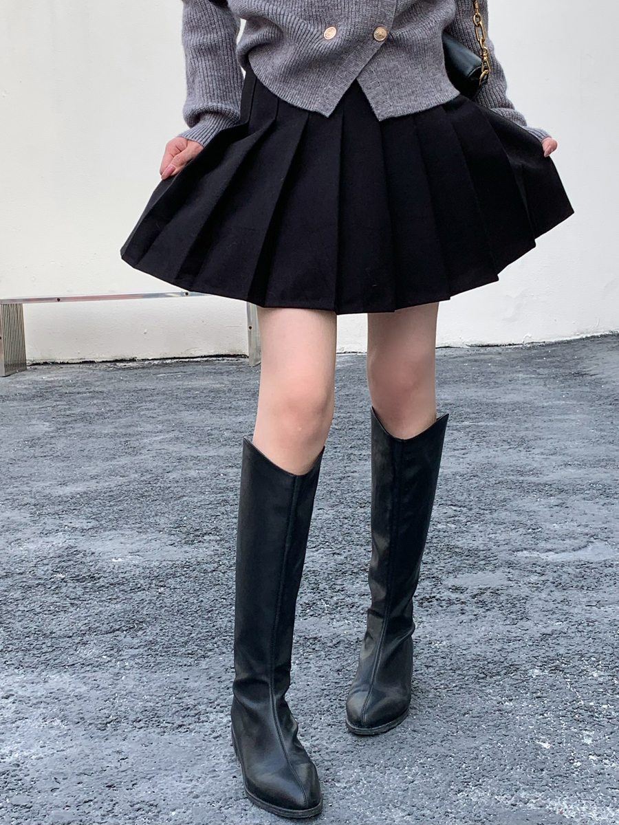 【百图lulu定制】【无龄毛呢百褶裙】高腰  短裙  内有安全裤里衬 A字裙 百褶半身裙