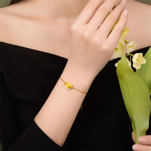 足金玫瑰吊坠 黄金玫瑰花转运珠 两戴花朵转运珠送女友礼物MEMORA诗普琳HP657601 商品图4