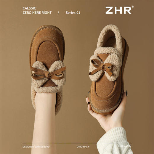 ZHR则则加绒保暖博肯鞋可爱风雪地靴女2024冬季百搭一脚蹬乐福鞋 商品图3