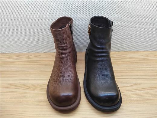 豪行冬季新款22468676M牛皮低跟加绒休闲女靴棉靴短靴 商品图0