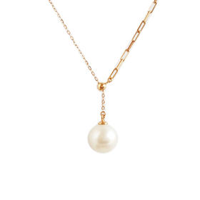 【天然正品】AU750玫瑰金镶天然8.0MM白色珍珠吊坠项链45CM（长度可调节）女士现售价：980特价！051124NJM09