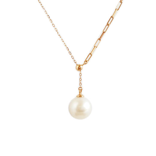 【天然正品】AU750玫瑰金镶天然8.0MM白色珍珠吊坠项链45CM（长度可调节）女士现售价：980特价！051124NJM09 商品图0