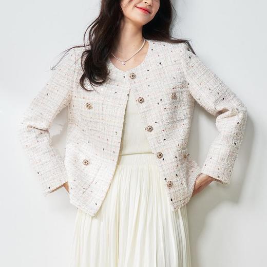 【高货sh】全新升级【铂金会员367/天猫489/差价122】(12411) 洛诗琳亮片纱蝴蝶纱混纺小香风外套2025春季百搭编织外套 商品图3