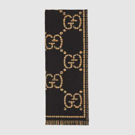 【一】GUCCI 古驰 男士格纹 GG 羊毛围巾 黑色 660025 4G386 1079 商品图1