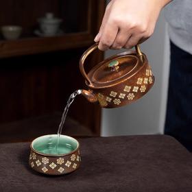 本土斋 提梁壶 青瓷草木灰宝相纹系列 全瓷高端提梁手工泡茶壶宝相提梁壶150ML