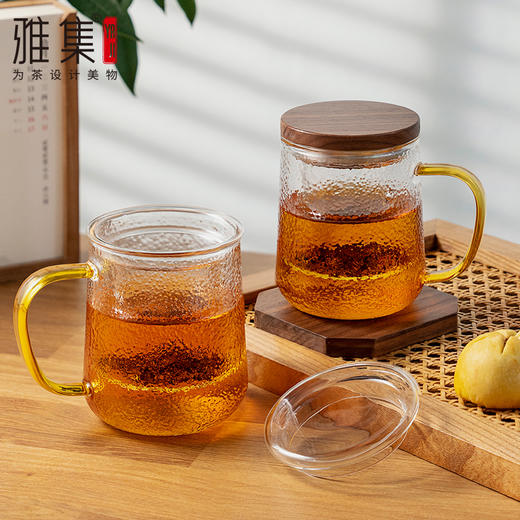 雅集玻璃杯锤纹茶屿悠觉杯450ml（琥珀把）送杯刷 商品图7