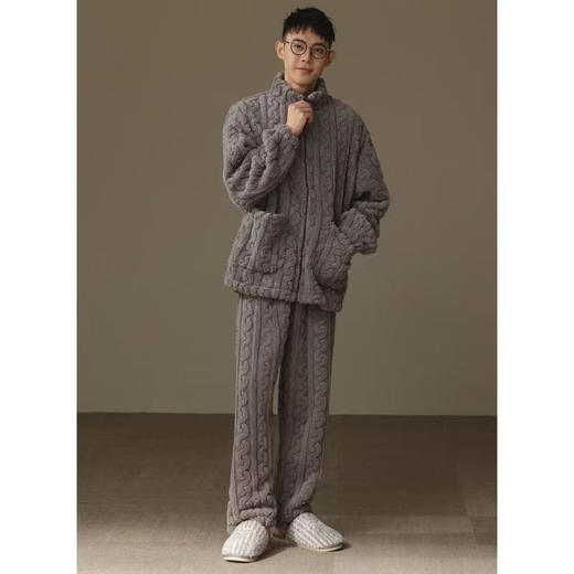 【加绒】保暖睡衣男冬季珊瑚绒法兰绒秋冬高领毛绒家居服 商品图2