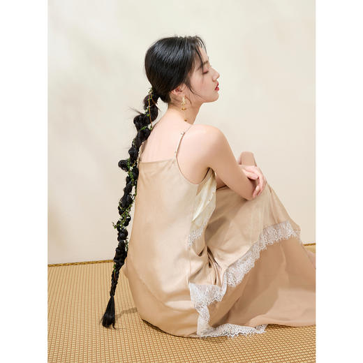 三彩【绮梦浮光】2025春季新款新中式花边吊带裙连衣裙长裙C 商品图2