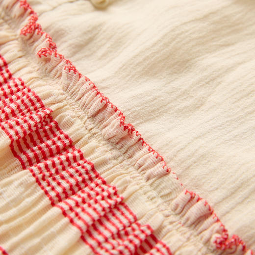 谜底红色条纹连衣裙长袖2025春新品宫廷风泡泡袖A型短裙251ML0126 商品图3