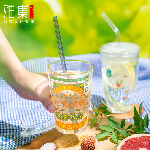 雅集玻璃杯吸管杯380ml贴花（无限续杯） 商品图2