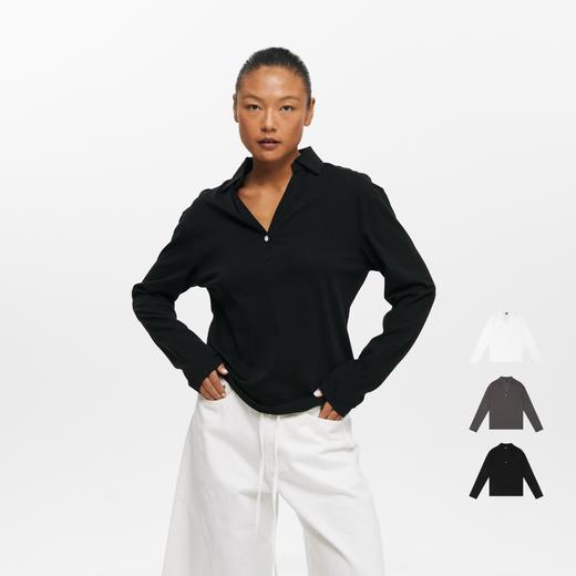 oneup V领翻领宽松长袖Polo 商品图1