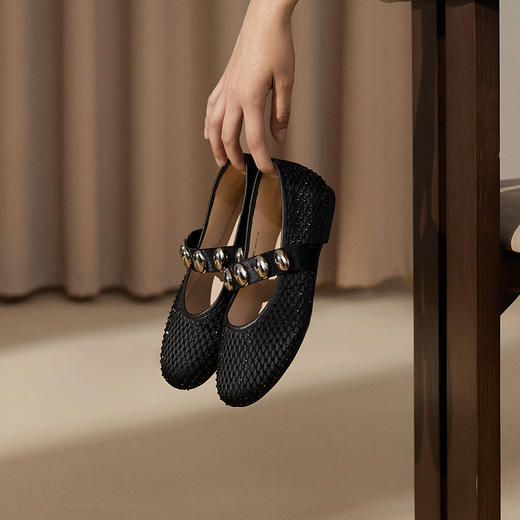 千百度网格平底玛丽珍鞋女款小香风晚晚鞋休闲单鞋A25162211 商品图4