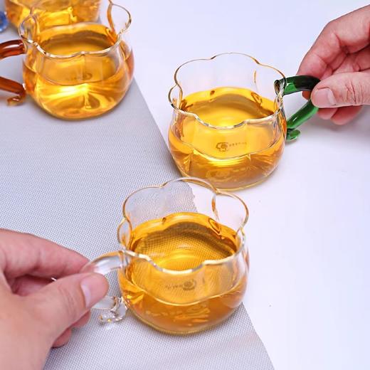 透明玻璃莲花杯带把无盖南瓜杯茶杯水杯牛奶杯早餐杯子花茶杯家用璃匠-莲花品杯双支装(琥珀色） 商品图2