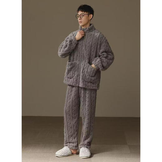 【加绒】保暖睡衣男冬季珊瑚绒法兰绒秋冬高领毛绒家居服 商品图1
